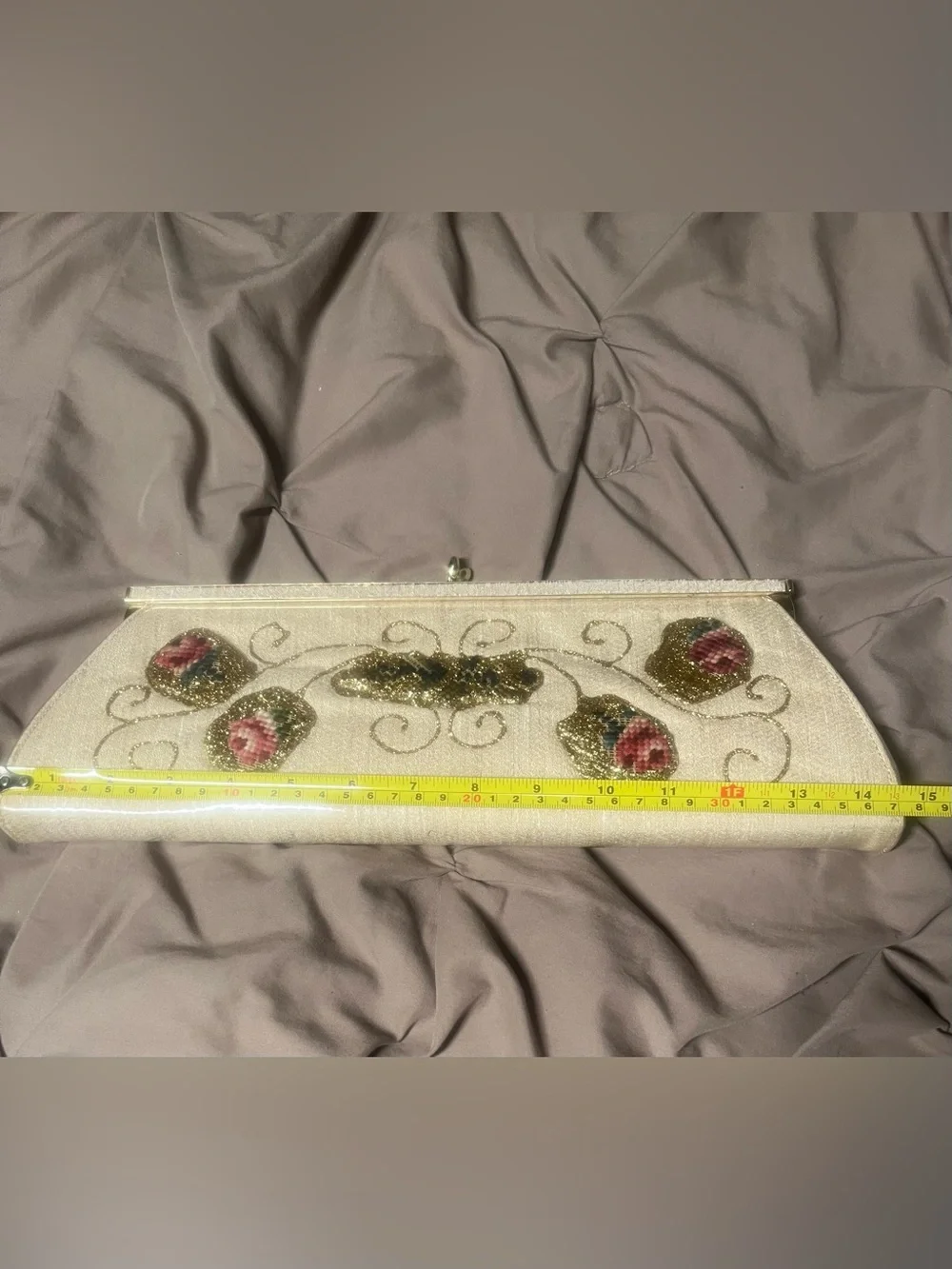 Vintage Fabrique Fabric Floral Ivory Evening Clutch